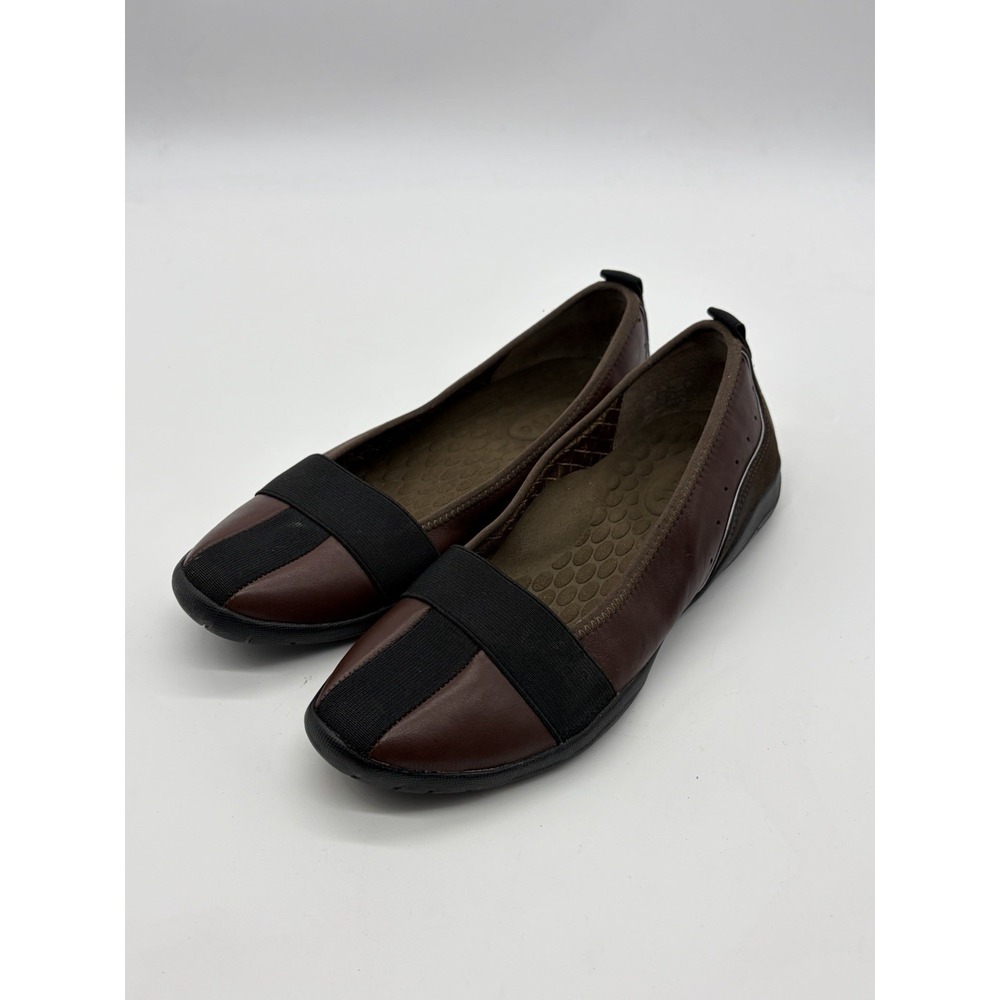 Privo Leather Ballet Flats Women's 7 M Brown Black Stretch Support Comfort